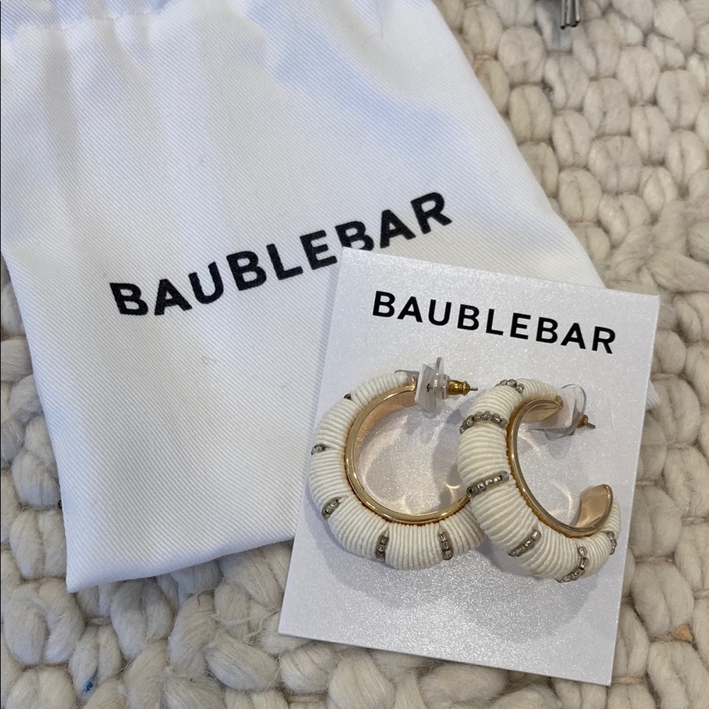 BaubleBar White and Gold Hoop Earrings